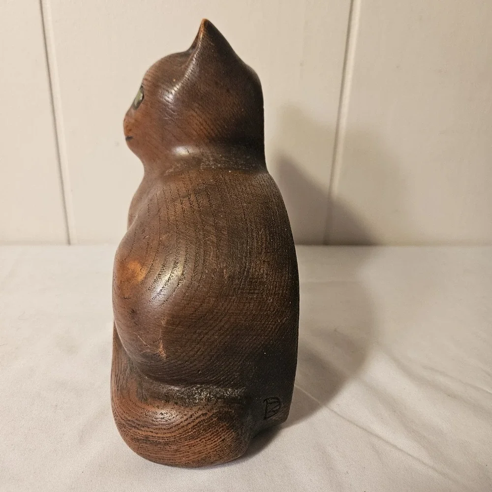 Wooden Cat Kitty Sculpture Figurine Flat Back Spooky